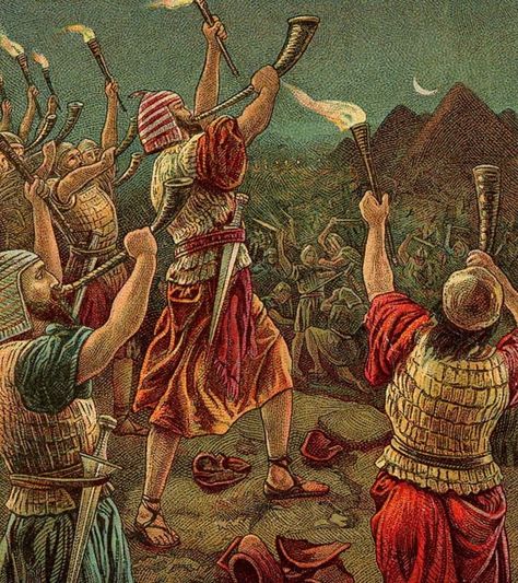 Gideon was the fifth judge over Israel in the book of Judges.  He is introduced in chapter 6 of the book while he was harvesting wheat and hiding from the Midianites.  An angel came to him and called upon him to "save Israel from the hand of Midian."  With the help of God, Gideon goes on to destroy the Altar of Baal and miraculously defeat the army of Midian with only 300 men. Gideon Bible, Ancient Clothing, Bible Stories For Kids, Bible Illustrations, Bible Pictures, Childrens Bible, Biblical Art, Bible For Kids, Old Testament