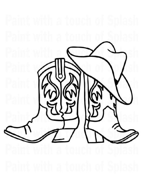 Cowboy Coloring Pages Cowboy Hat Boots Tattoo, Cowboy Hat Line Art, Horse Back Tattoo, Cowboy Paintings Easy, Western Canvas Painting Easy, Cowboy Boots Painting, Tat Drawings, Cowboy Hat Painting, Cowboy Boot Drawing