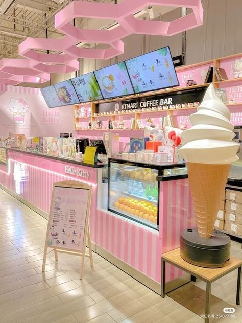 ♔ Glaces et Bonbons ♔ Candy Store Bakery And Ice Cream Shop, Ice Cream Store Interior, Ice Cream Cafe Interior, Ice Cream Cafe Interior Design, Ice Cream Parlour Interior, Pink Ice Cream Shop, Ice Cream Store Design, Ice Cream Parlor Aesthetic, Heladerias Ideas Decoracion