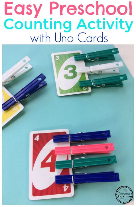 Easy Preschool Counting Activity - Planning Playtime Oppgaver For Barn, Counting Activities Preschool, Preschool Counting, Counting Activity, Uno Cards, Preschool Centers, Prek Math, Numbers Preschool, Counting Activities