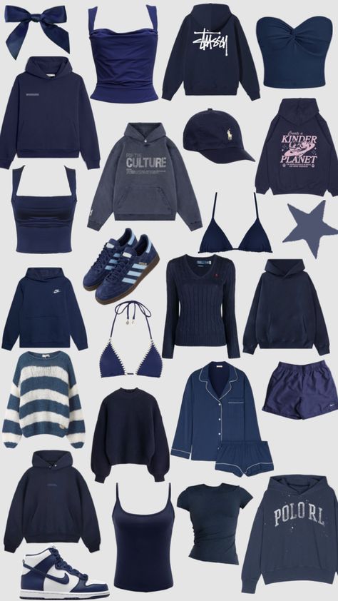 #navy #navyblue #navyblueaesthetic #clothes #basic #aestheic #darkblue #darkblueaesthetic #indigo #aesthetic #fyp Blue Clothes Aesthetic, Indigo Aesthetic, Navy Girl, Cute Clothing Stores, Navy Outfit, Navy Blue Top, Dark Outfits, Outfit Inspo Casual, Stockholm Fashion