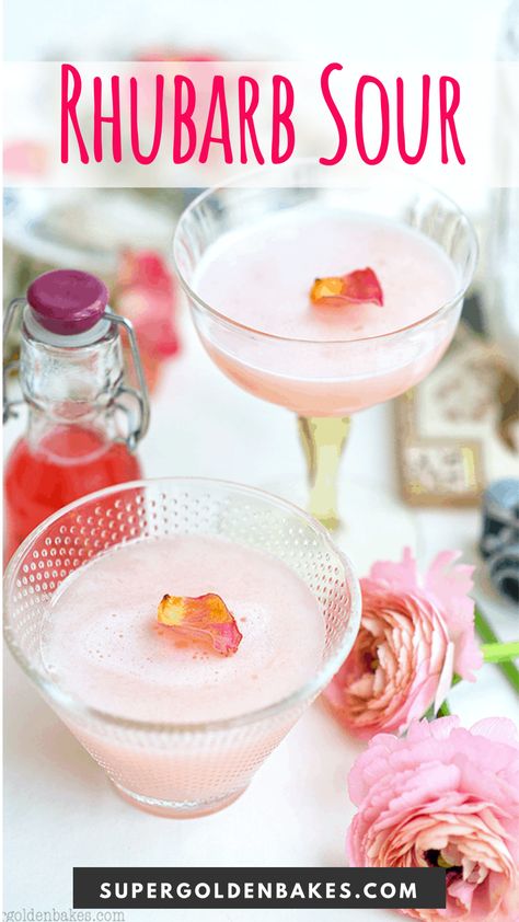 Rhubarb Syrup, Sour Cocktail, Spring Cocktails, Fruity Cocktails, British Bake Off, Rhubarb Recipes, Great British Bake Off, Fruit Cocktails, Pretty Drinks