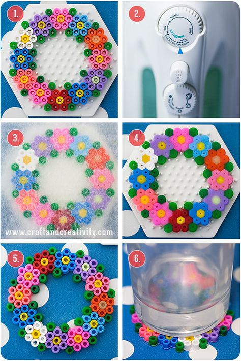 hamabeadideas3 | Hama beads flower wreath | Helena Söderberg | Flickr Perler Beads For Adults, 3d Perler Bead Patterns Easy, Perler Bead Coasters, Perler Bead Crafts, Hama Beads Christmas, Perler Bead Designs, Hamma Beads Ideas, Easy Perler Bead Patterns, Melty Bead Patterns