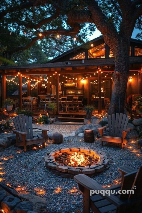 Rustic Outdoor Decor, Fire Pit Lighting, Fire Pit Landscaping, Backyard Bar, Fire Pit Area, Backyard Fire, Rustic Outdoor, Fire Pit Backyard, Backyard Patio Designs