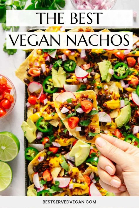 Vegan Sheet Pan Nachos, Vegan Nachos Plant Based, Vegan Loaded Nachos, Vegan Nachos Recipe, Vegan Sheet Pan, Nachos Cheese, Mermaid Bar, Sheet Pan Nachos, Pan Nachos