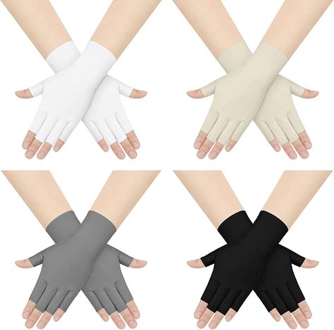 Amazon.com : 4 Pairs Sun Protection UV Gloves for Woman Half Finger Woman Touchscreen Gloves Fingerless Woman Sunblock Gloves for Outdoor Summer Hiking Riding Gel Nail Lamp (Black, White, Beige, Gray) : Sports & Outdoors Uv Gloves, Driving Gloves Women's, Sun Gloves, Half Gloves, Gloves Fingerless, Summer Hiking, Fingers Design, Hand Gloves, Nail Lamp