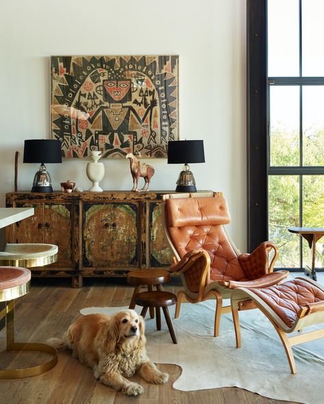 Framed Windows, Hollywood Hills Homes, African Artwork, Teak Dining Table, Hollywood Hills, House On A Hill, California Homes, Industrial Chic, Residential Architecture