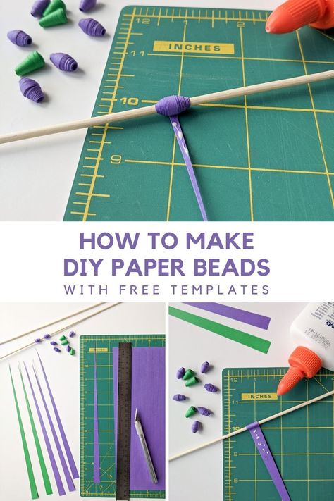 Paper Beads Diy Templates, Making Beads From Paper, Paper Bead Making Tutorials, Paper Bead Earrings Diy, Diy Paper Necklace, Paper Bead Necklace Diy, Making Paper Beads Tutorials, Paper Bead Making, Diy Paper Beads How To Make