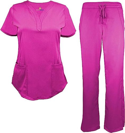 Natural Uniforms Women's Ultra Soft Y-Neck Scrub Set 8200-9200 Wellness Cafe, Skin Studio, Cute Scrubs, Scrubs Outfit, Waistband Pants, Elastic Waistband Pants, Safety Clothing, Medical Spa, Top And Pants Set