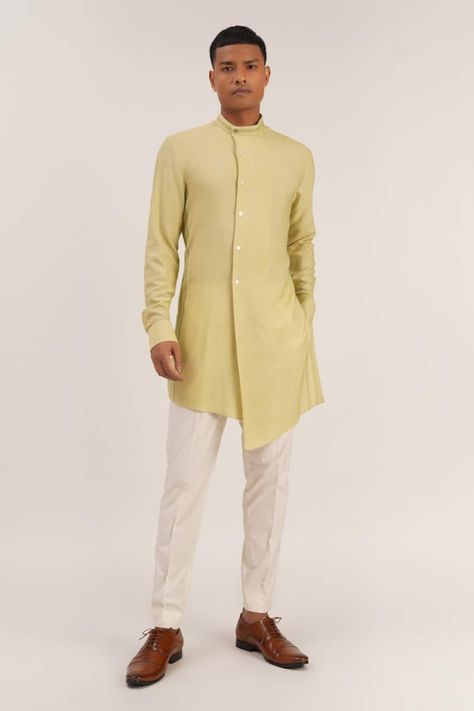 Buy Green Chanderi Silk Embroidery Samir Bloom Work Kurta And Salwar Set For Men by Seema Nanda Online at Aza Fashions. Asymmetric Kurta, Kurta Men, Kurta Set For Men, Mens Kurta Designs, Silk Kurta, Thread Embroidery, Silk Embroidery, Kurta Designs, Kurta Set