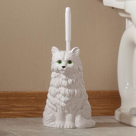 Cat Toilet Brush Holder - Zoom Cat Bathroom Ideas, Cute Toilet Brush, Toilet Brush Holder Ideas, Pretty Toilet, Cat Bathroom, Toilet Cleaning Brush, Toilet Brush Holder, Cat Cleaning, White Kitten