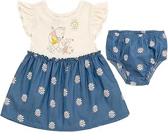 Disney Winnie The Pooh Floral Baby Girls Chambray Dress and Diaper Cover Outfit Set Newborn to Infant Disney Baby Clothes Girl, Girls Chambray Dress, Pooh Dress, Winnie The Pooh Piglet, Disney Baby Clothes, Pooh Piglet, Summer Day Dresses, Chambray Dress, Disney Winnie The Pooh