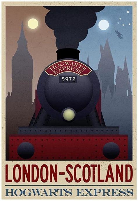 AmazonSmile: Poster London- Scotland Hogwarts Express Retro Travel 20 x 13in: Posters & Prints Scotland Hogwarts, Harry Potter Travel Poster, Harry Potter Themed Gifts, London To Scotland, Poster Harry Potter, Harry Potter London, Harry Potter Travel, Imprimibles Harry Potter, Anniversaire Harry Potter