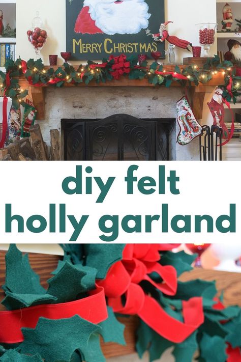 Felt Holly Garland, Christmas Diy Felt, Christmas Crafts Diy Kids, Felt Holly, Holly Garland, Christmas Crafts Diy Gifts, Christmas Crafts Diy Projects, Illustrated Instructions, Inexpensive Crafts