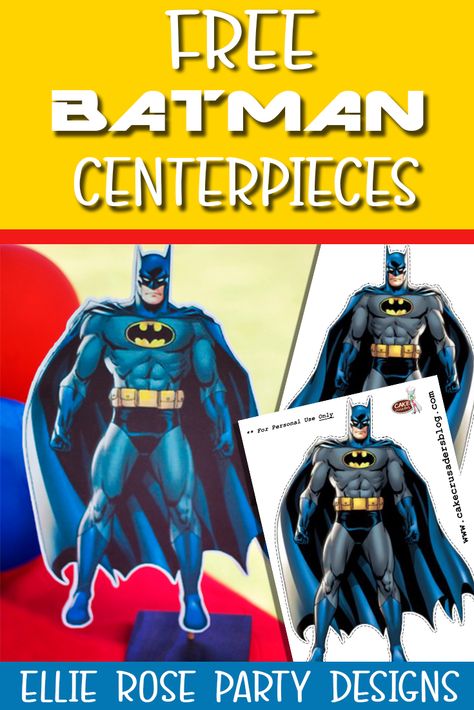 Are you having a Batman birthday party? Needing some more Batman Party Ideas? Download these free DIY Batman Centerpiece printable decorations. Follow along with our easy step by step video tutorial. Click through to download #batmanpartyideas #batmancenterpieces #freebatmanprintables #batmanpartydecorations #batmantabledecorations Diy Batman Birthday Party Decoration, Batman Party Ideas, Batman Birthday Party Ideas, Avengers Cupcakes Toppers, Batman Printables, Batman Party Supplies, Batman Party Decorations, Diy Batman, Superhero Printables