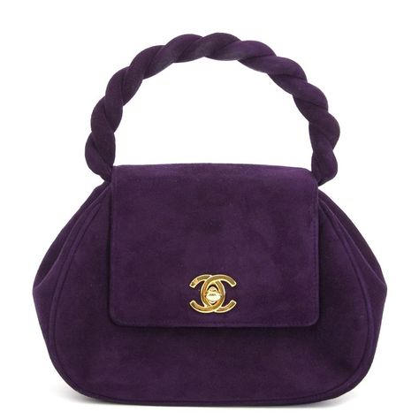 CHANEL | Flap With Top Handle Bag Vintage Purple Suede Leather Baguette Bri Aesthetic, Handbags Aesthetic, Suede Accessories, Twisted Top, Mode Chanel, Orchid Purple, Bag Display, Suede Handbags, Top Handle Bags