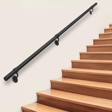 SDNBHT Stair Railing Indoor Metal Hand Rails for Indoor Stairs 1.5" Pipe Stair Handrail Aluminum Wall Mounted Indoor/Outdoor Handrail for Steps Black Industrial Handrail for Stairs 8ft - Amazon.com Hand Rail Ideas, Handrail For Stairs, Industrial Handrail, Indoor Stairs, Indoor Railing, Outdoor Handrail, Staircase Handrail, Stair Handrail, Black Industrial