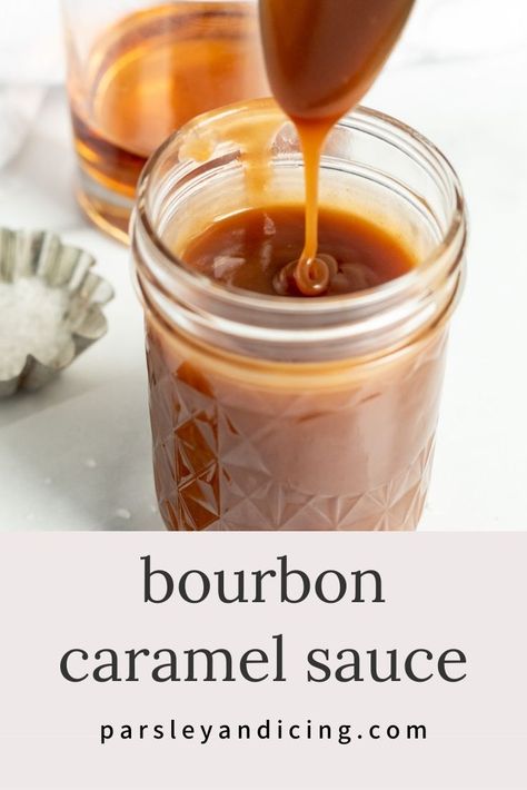 Caramel Bourbon, Salted Caramel Sauce Recipe, Bourbon Caramel Sauce, Bourbon Caramels, Bourbon Sauce, Caramel Recipes Sauce, How To Make Caramel, Vanilla Caramel, Homemade Caramel Sauce