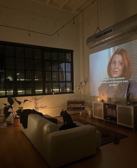 Projector Screen Living Room, Dream Apartment Decor, Loft Room, Apartment Aesthetic, Apartment Style, Projector Screen, Home Building Design, Loft Apartment, Home Architecture