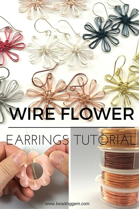 Wire Flower Earrings, Flower Loom, Wig Jig, Wire Jig, Free Jewellery Making Tutorials, Yarn Flowers, Wire Jewelry Making, Bijoux Fil Aluminium, Wire Craft