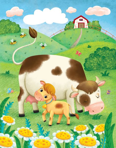 Farm on Behance Animal Farm Illustration, Cow Illustration Cute, Farm Animal Illustration, Farm Animals Art, Farm Drawing, Farm Illustration, Farm Cartoon, Astronaut Illustration, Cow Illustration