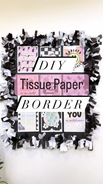 Diy Bulletin Board Border Tissue Paper, Tissue Paper Bulliten Board, Bulletin Board Borders Diy Tissue Paper, Diy Classroom Borders, Tissue Paper Border Bulletin Boards, Diy Bulletin Board Border Ideas, Tissue Paper Bulletin Board, Tissue Paper Border, Diy Bulletin Board Border