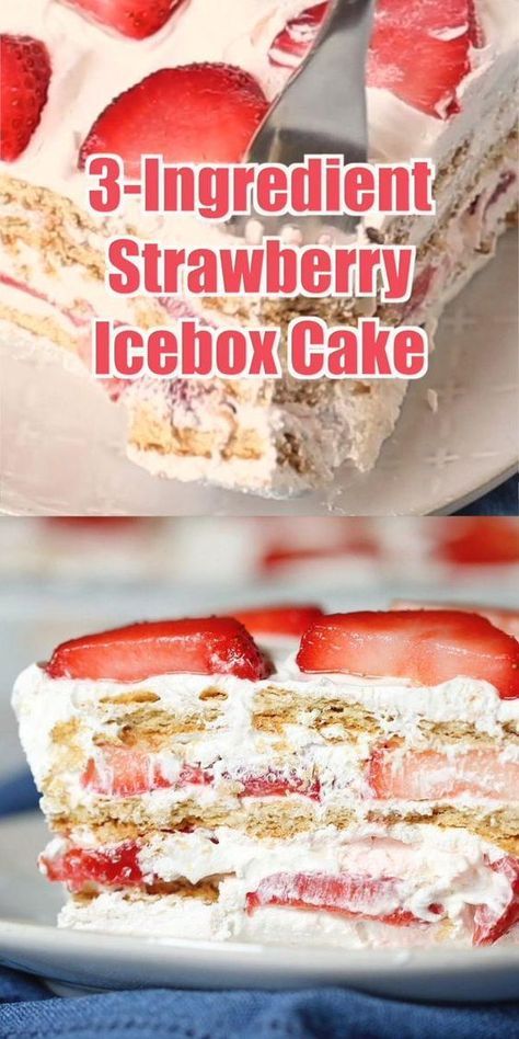 Strawberry Desserts With Graham Crackers, Easy Jello Recipes Desserts, Desserts Made With Fresh Strawberries, Lite Cool Whip Desserts, Graham Cracker Dessert No Bake Cool Whip, Strawberry Ice Box Cake Graham Crackers, Strawberry Cool Whip Cake, Cool Whip Strawberry Dessert, Easy Quick Dessert Recipes No Bake