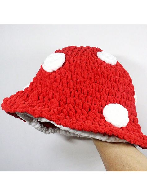 1pc Women's Red Fisherman Beanie Hat With Handmade Crochet Mushroom Design, Warm Chunky Knit Cap, Fairy Forest Style For Casual WearI discovered amazing products on SHEIN.com, come check them out! Fisherman Beanie, Crochet Mushroom, Fairy Forest, Forest Style, Red Crochet, Mushroom Design, Camping Bag, Le Port, Cherry Print