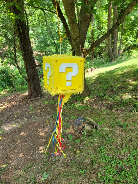 Diy Mario Pinata, Mario Birthday Pinata, Super Mario Flagpole Diy, Cardboard Box Mario Kart, Diy Mario Question Block, Super Mario Bricks Boxes, Super Mario Party, Mario Birthday, Mario Party