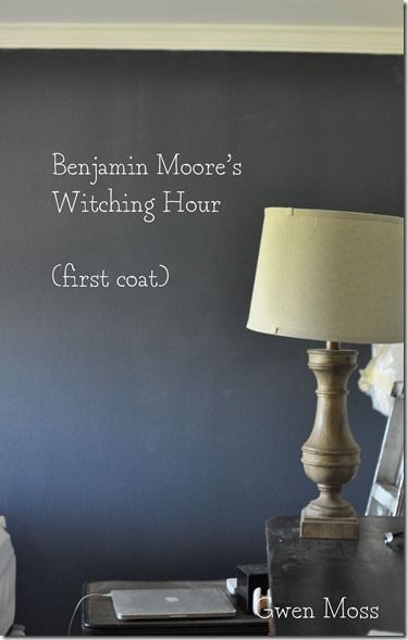 Gwen Moss: I’m painting my first black room…in BM’s Witching Hour Benjamin Moore Bedroom, Benjamin Moore Bathroom, Black Paint Color, Office Paint, Black Rooms, Cute Room, Favorite Paint Colors, Bathroom Paint Colors, Blue Paint Colors