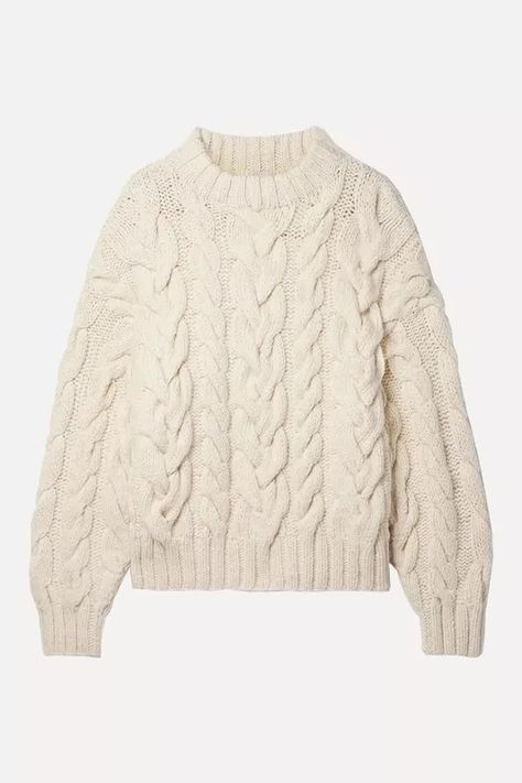 Cream Cable Knit Jumper | SheerLuxe The Round Up, White Cable Knit Sweater, Cream Jumper, 80 Fashion, Chunky Cable Knit Sweater, Chunky Knit Jumper, Jumper Patterns, Perfect Blue, Cable Knit Jumper