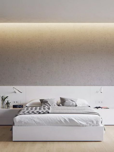 grey-granite-wall-white-bed-drawers-master-bedroom-decor-wooden-floor Fresh Bedroom, Minimalist Dekor, Bra Design, Bedroom Lights, Modern Minimalist Bedroom, Bedroom Design Inspiration, Ikea Desk, Minimalist Bedroom Design, Interior Minimalista