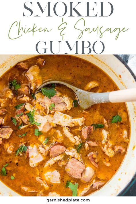 Chicken And Smoked Sausage Gumbo, Smoked Gumbo Recipe, Smoked Sausage Gumbo, Smoker Soup Recipes, Smoked Chicken Soup Recipes, What To Do With Smoked Chicken, Recipes Using Smoked Chicken, Smoked Gumbo, Smoked Chicken Soup