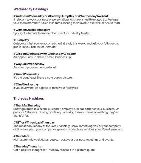 Social Media Hacks Popular Weekly Weekday Week day days Wednesday Friday Hashtags # Grow Your Instagram Followers thursday weekend Wednesday Hashtags, Friday Hashtags, Social Media Hacks, Social Media Challenges, Social Branding, Social Media Advice, Wednesday Quotes, Social Media Consultant, Grow Your Instagram