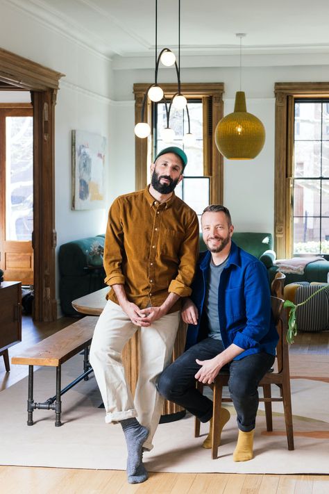 DIY Renovations Don’t Have to Be Scary With These Tips from the Brownstone Boys - Dwell Brownstone Boys, How To Apply Wallpaper, Brooklyn Design, Bifold Closet Doors, Laundry Room Doors, Living Room Light, Light Hardwood, Brooklyn Brownstone, Historic Renovation