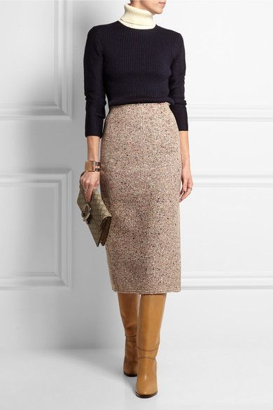 Wool Skirt Outfit Winter, Wool Skirt Outfit, Tweed Skirts, Tweed Midi Skirt, Long Wool Skirt, Pencil Skirt Outfits, Winter Skirt Outfit, Tweed Pencil Skirt, Trendy Skirts