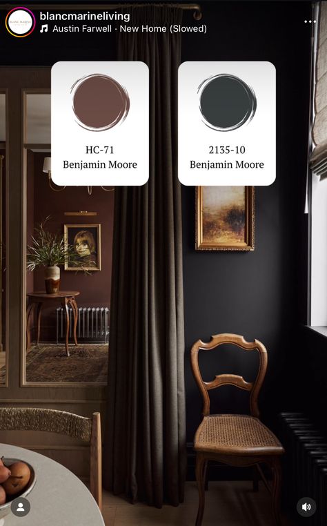 Moody Black Paint Colors, Juniper Berry Paint Color, Sw Dark Clove, Expensive Looking Paint Colors, Moody Kitchen Paint Colors, Rooms Painted Black, Dark And Moody Paint Colors, Dark Moody Dining Room, Dark And Moody Dining Room