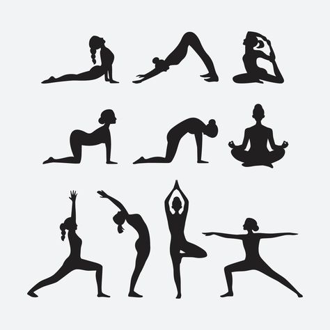 Yoga Silhouette Art, Yoga Poses Black And White, Yoga Drawing Poses, Yoga Pose Silhouette, Yoga Drawing Art, Yoga Images Art, Yoga Pose Drawing, Yoga Poses Illustration, Yoga Drawings