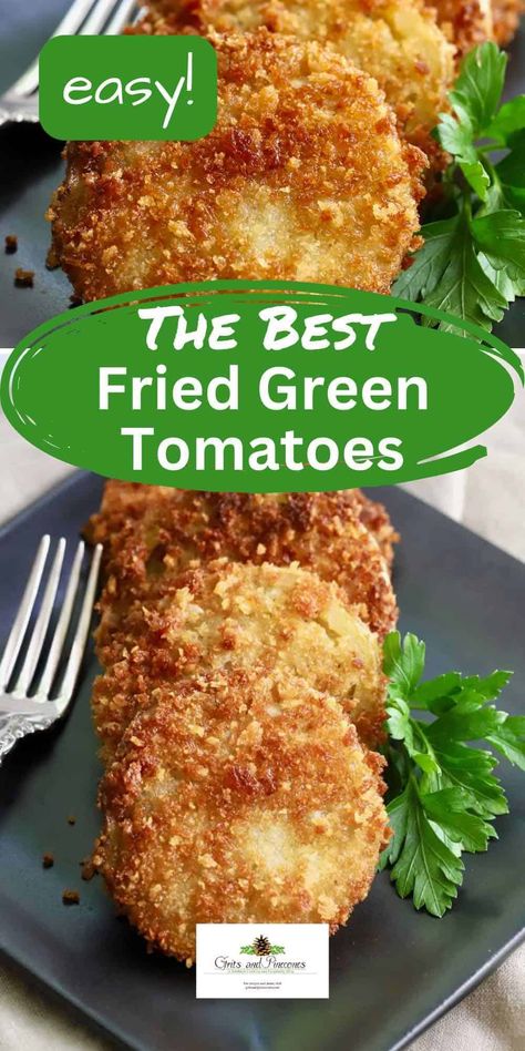 Discover the best Southern Fried Green Tomatoes with a quick and easy twist!  Like many Southern recipes, there are as many recipes for fried green tomatoes as there are Southern cooks. This simple and oh-so-delicious recipe for Easy Southern Fried Green Tomatoes uses panko crumbs instead of cornmeal for a delightfully crispy crust. Perfect for those who love the taste of the South, these are truly the best fried green tomatoes you'll ever make! Try this recipe tonight! Recipe For Fried Green Tomatoes, Fried Green Tomatoes Recipe Easy, Baked Parmesan Tomatoes, Fried Green Tomatoes Recipe, Green Tomato Recipes, Fresh Tomato Sauce, Fried Green, Fried Green Tomatoes, Tomato Sauce Recipe