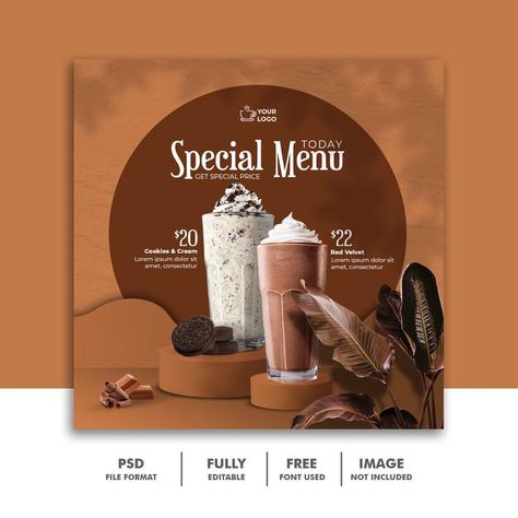 Milkshake drink menu tropical social med... | Premium Psd #Freepik #psd Milkshake Drink, Restaurant Promotions, Instagram Stories Template, Chocolate Drink, Food Menu Design, Graphic Design Ads, Food Graphic Design, Food Poster Design, Drinks Design