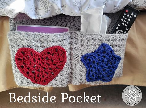 Crochet Bedside Pocket - FREE pattern -Celtic Knot Crochet Simple Crochet Blanket, Bedside Pocket, Cute Motifs, Crochet Organizer, Crochet Decor, Crochet Storage, Remote Holder, Easy Crochet Blanket, All Free Crochet