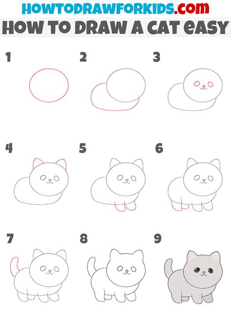 Draw Kitty Easy, Drawing Cute Cats Tutorial, How To Draw A Funny Cat, Cute Cat Drawing Easy Step By Step, East Drawing Step By Step, How To Draw A Cat Doodle, Cat Drawing Easy Step By Step, Cute Cat Drawing Step By Step, How Do You Draw A Cat