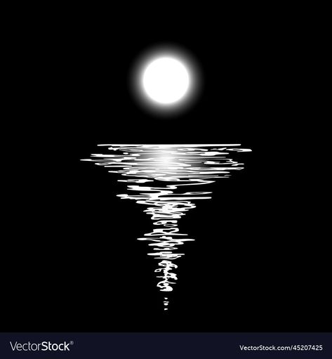 Moon Water Reflection, Moon Reflection On Water, Water Tattoo, Full Moon, Graphic Design Posters, Black Backgrounds, Vector Images, Moon, Poster Design