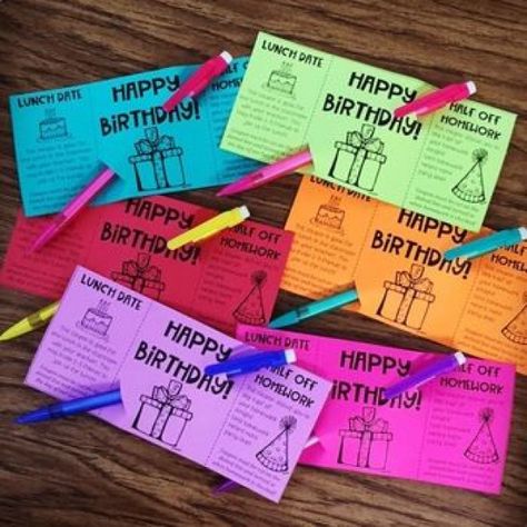 This product contains four different Birthday Coupon options! 1. No Homework coupon 2. Lunch Date with the Teacher coupon3. Combo No Homework and Lunch Date4. Combo Half No Homework and Lunch Date This is the perfect easy birthday gift for your students! #middleschool #middle #school #teacher Birthdays In Classroom Ideas, Birthday Gift From Teacher, Birthday Gifts From Teacher, Student Birthday Gifts From Teacher, Student Birthday Ideas, Teacher Coupons, Classroom Birthday Gifts, Students Birthday, No Homework