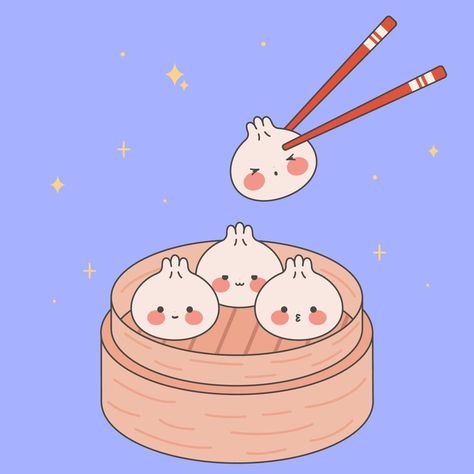 Cute dumplings with different emoticons on a bamboo board. Kawaii dim sum. Asian Traditional Cuisine. Vector illustration in cartoon flat style. Dim Sum Cartoon, Cute Dumpling Cartoon, Dim Sum Illustration, Dumpling Cartoon, Dumpling Illustration, Bamboo Board, Logo Banners, Flat Style, Dim Sum