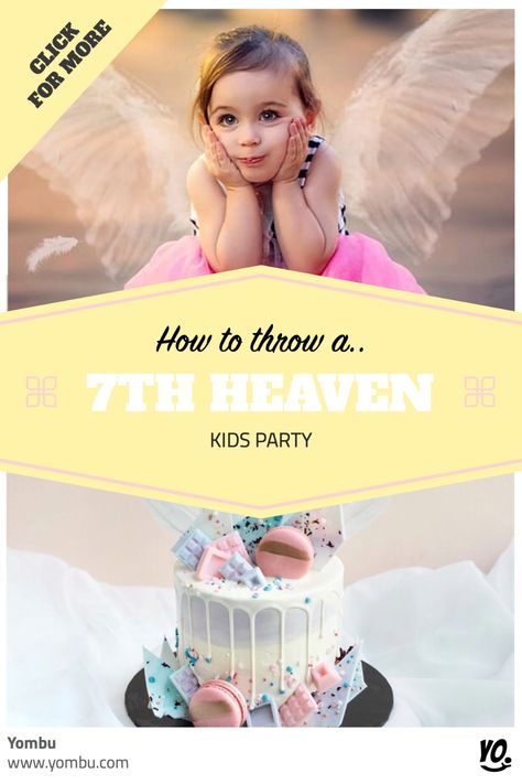 7 Heaven Birthday Party, Seventh Heaven Birthday Party, Seventh Birthday Party Ideas Girl, Seventh Birthday Theme, 7th Heaven Birthday Party, Angel Birthday Theme, Angel Theme Birthday Party, Heaven Themed Party, Angel Birthday Party