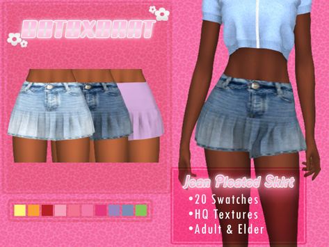 [B0T0XBRAT] Jean Pleated Skirt Jean Pleated Skirt, Skirt Over Jeans, Sporty Crop Top, Free Sims 4, Sims 4 Cc Folder, Free Sims, Sims 4 Teen, Sims 4 Dresses, Sims Four