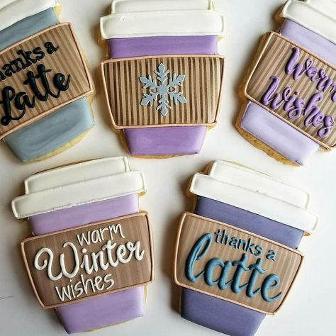 Latte Cookies Cup Cookies Decorated, Latte Cookie, Cup Cookie, Cup Cookies, Thanks A Latte, Winter Cookie, Coffee Cookies, Sugar Cookie Designs, Fall Cookies