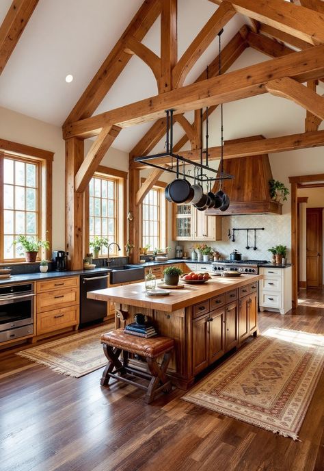 Rustic Kitchen Traditional Rustic Kitchen, Copper Kitchen Accents, Rustic Chic Kitchen, Rustic Kitchen Ideas, Artisan Kitchen, Reclaimed Wood Kitchen, Farmhouse Sinks, Reclaimed Wood Shelves, Brick Kitchen