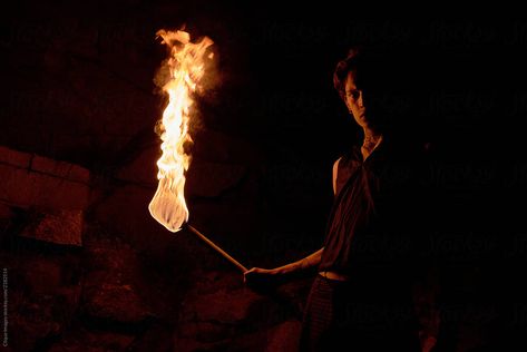 Holding Torch, Werewolf Hunter, Percy Jackson Cabins, Fire Torch, Mysterious Man, Male Pose Reference, Fire Photography, Torch Light, Ap Art